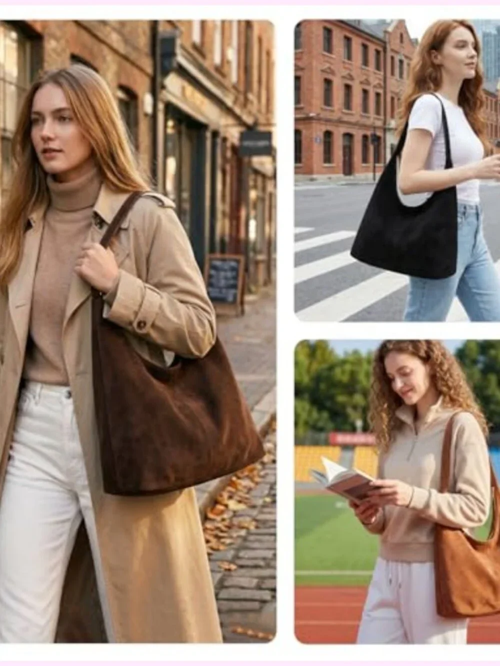 Slouchy Suede Hobo Bag for Women Faux Suede Leather Shoulder Tote Purse Work
